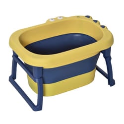 HOMCOM Foldable Baby Bathtub for Newborns Infants Toddlers w/ Stool - Yellow
