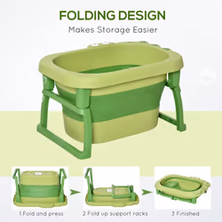 HOMCOM Foldable Baby Bathtub for Newborns Infants Toddlers w/ Stool - Green