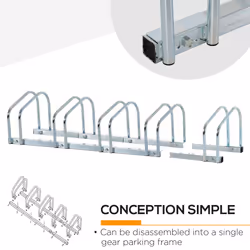 HOMCOM Bike Parking Rack Bicycle Locking Storage Stand for 5 Cycling Silver