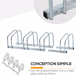 HOMCOM Bike Parking Rack Bicycle Locking Storage Stand for 4 Cycling Silver
