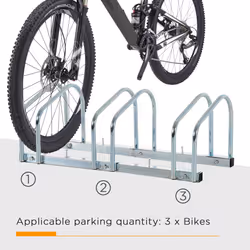 HOMCOM Bike Parking Rack Bicycle Locking Storage Stand for 3 Cycling Silver