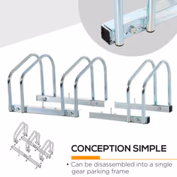 HOMCOM Bike Parking Rack Bicycle Locking Storage Stand for 3 Cycling Silver - Additional view 4