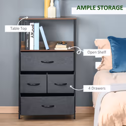 HOMCOM 4 Drawer Storage Chest Unit Home w/ Shelves Home Living Bedroom Black