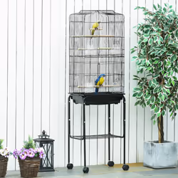 PawHut Bird Cage for Budgie Finch Canary Parakeet W/ Stand Sliding Tray Black