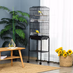 PawHut Bird Cage for Budgie Finch Canary Parakeet W/ Stand Sliding Tray Black