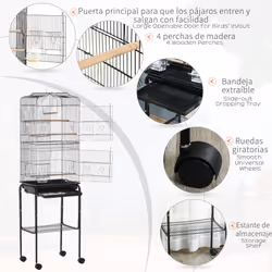 PawHut Bird Cage for Budgie Finch Canary Parakeet W/ Stand Sliding Tray Black - Additional view 6