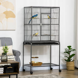 PawHut Rolling Bird Cage w/ Detachable stand Storage Shelf  Wood Perch Food Cup
