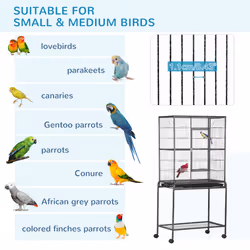 PawHut Rolling Bird Cage w/ Detachable stand Storage Shelf  Wood Perch Food Cup - Additional view 5
