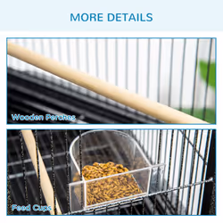 PawHut Rolling Bird Cage w/ Detachable stand Storage Shelf  Wood Perch Food Cup - Additional view 6