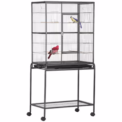 PawHut Rolling Bird Cage w/ Detachable stand Storage Shelf  Wood Perch Food Cup - Additional view 8
