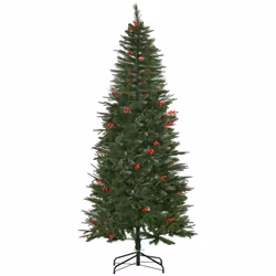 HOMCOM 7ft Artificial Christmas Tree Holiday with Pencil Shape, Berries