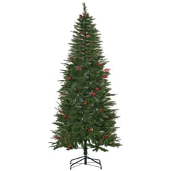 HOMCOM 7ft Artificial Christmas Tree Holiday with Pencil Shape, Berries