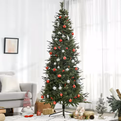 HOMCOM 7ft Artificial Christmas Tree Holiday with Pencil Shape, Berries