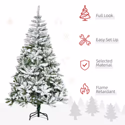 HOMCOM 6ft Snow Flocked Artificial Christmas Tree w/ Realistic Branch Tips