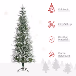 HOMCOM 7 Foot Snow Flocked Artificial Christmas Tree Holiday with Pencil Shape