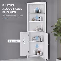 kleankin Corner Bathroom Cabinet, Double Doors and Adjustable Shelves, White - Additional view 4