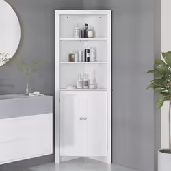 kleankin Corner Bathroom Cabinet, Double Doors and Adjustable Shelves, White - Additional view 7