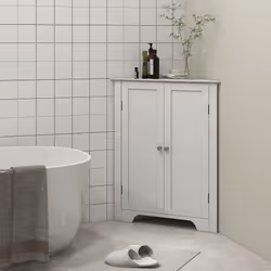 kleankin Corner Bathroom Cabinet, Recessed Doors and Adjustable Shelf, White