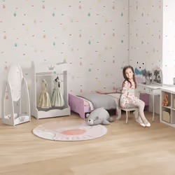 HOMCOM Free Standing Dressing Mirror Kids with Storage For 3- 8 Years Old White