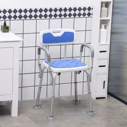 HOMCOM EVA Padded Shower Stool with Arms and Back, 4 Suction Foot Pads Blue