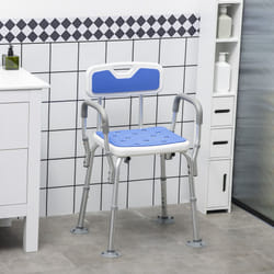 HOMCOM EVA Padded Shower Stool with Arms and Back, 4 Suction Foot Pads Blue