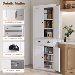 HOMCOM Kitchen Storage Cabinet with Drawers, Cupboards and Shelves, White