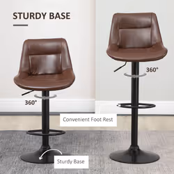 HOMCOM Modern Swivel Bar Stools Set of 2 Adjustable Height PU Bar Chairs Brown