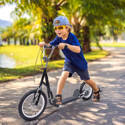 HOMCOM Teen Scooter Adjustable Height Dual Brakes Rubber Wheels Kickstand, Black
