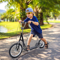 HOMCOM Teen Scooter Adjustable Height Dual Brakes Rubber Wheels Kickstand, Black