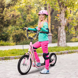 HOMCOM Teen Scooter Adjustable Height Dual Brakes Rubber Wheels Kickstand, Pink