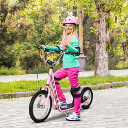HOMCOM Teen Scooter Adjustable Height Dual Brakes Rubber Wheels Kickstand, Pink