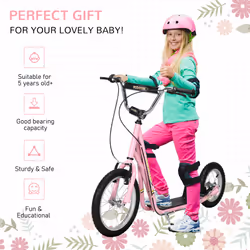 HOMCOM Teen Scooter Adjustable Height Dual Brakes Rubber Wheels Kickstand, Pink
