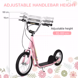 HOMCOM Teen Scooter Adjustable Height Dual Brakes Rubber Wheels Kickstand, Pink