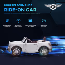 HOMCOM Bentley Mulsanne Licensed Kids Electric Ride-On Car w/ Remote - White
