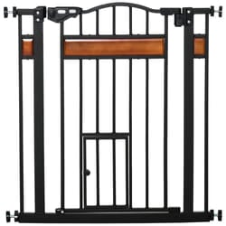 PawHut Dog Gate Pet Safety Gate W/ Cat Door Auto Close Pine Decor 74-80 cm Wide