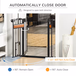 PawHut Dog Gate Pet Safety Gate W/ Cat Door Auto Close Pine Decor 74-80 cm Wide - Additional view 4