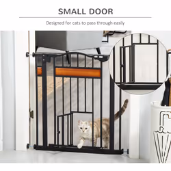 PawHut Dog Gate Pet Safety Gate W/ Cat Door Auto Close Pine Decor 74-80 cm Wide - Additional view 6