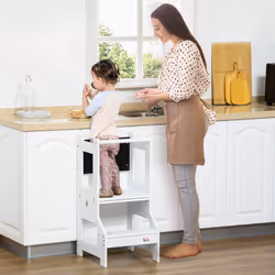 HOMCOM 2 in 1 Kids Kitchen Step Stool Helper with Safety Rail, White