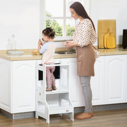 HOMCOM 2 in 1 Kids Kitchen Step Stool Helper with Safety Rail, White