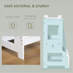 HOMCOM 2 in 1 Kids Kitchen Step Stool Helper with Safety Rail, White