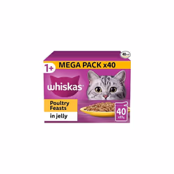 40 x 85g Whiskas 1 Poultry Feasts Mixed Adult Wet Cat Pouches in Jelly