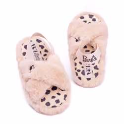 Barbie Girls Slippers Kids Doll Fluffy Cross Strap House Sliders - UK Child 9