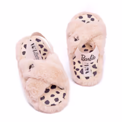 Barbie Girls Slippers Kids Doll Fluffy Cross Strap House Sliders - UK Child 11