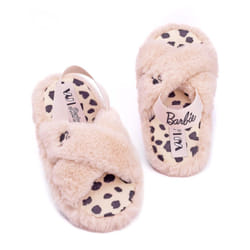 Barbie Girls Slippers Kids Doll Fluffy Cross Strap House Sliders - UK Child 13