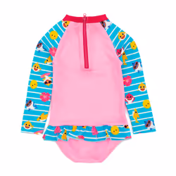 Baby Shark Swimsuit Girls Toddlers Pink Blue Song Long Sleeve Swim Costume - 5-6 Years