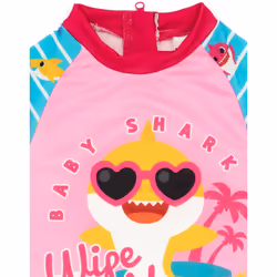Baby Shark Swimsuit Girls Toddlers Pink Blue Song Long Sleeve Swim Costume - 5-6 Years
