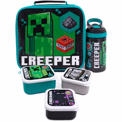 Minecraft Lunch Bag Bottle and 3 Snack Pot (Unisex Kids Black)