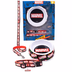 Marvel Bowl , Collar , Charm and Lead Gift Set (Unisex Black) - Small