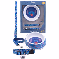 Disney Bowl , Collar , Charm and Lead Gift Set (Unisex Blue) - Medium
