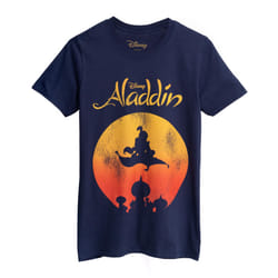 Disney Aladdin T-Shirt Mens Adults Short Sleeve Cotton Navy Top - L